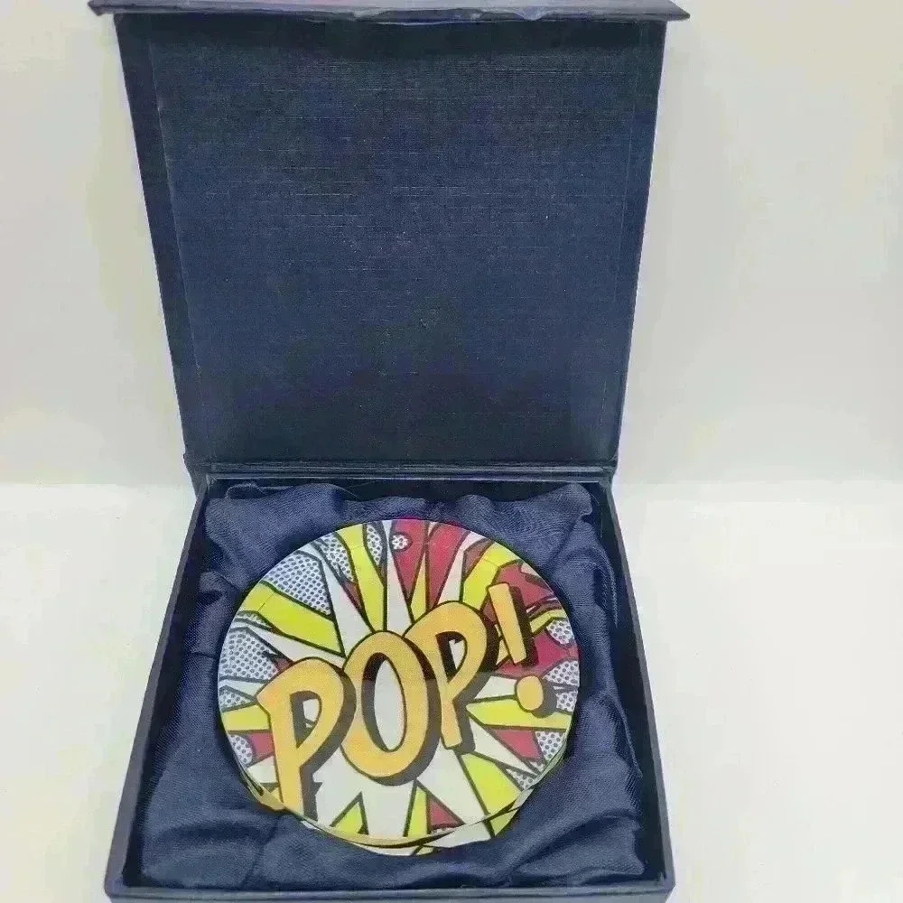 STUNNING POP PAPERWEIGHT IN BLUE BOX CLEAR GLASS HEAVY FUN COLORS